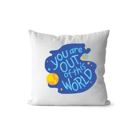 Loops n knots White & Blue "You Are Out of This World" Printed Pre-Filled Cushion-picture-35