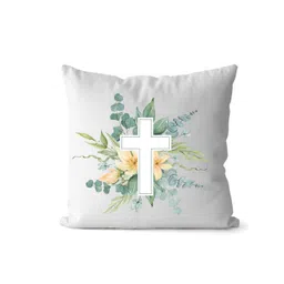 Loops n knots White & Green Floral Cross Printed Pre-Filled Cushion-picture-39