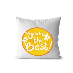 Loops n knots White & Yellow "You're the Best!" Cheerful Printed Pre-Filled Cushion-picture-24