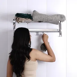 lorazzo Towel Rack - Foldable (24-inches), Stainless Steel 304, Bathroom Accessories Sliver Towel Holder-picture-24