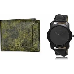 lorem Green Color Faux Leather Wallet & Black Analog Watch Combo for Men | WL27-LR22-picture-50