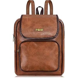 lorem OREM Faux Leather Backpack, 30.48 x 22.86 x 8.89 cm, Tan Brown, Two-Tone Design with Multiple Compartments-picture-18