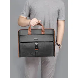 LOREM Unisex Black & Brown Textured Laptop Bag-picture-39