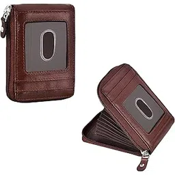Genuine Leather 9 Slot Vertical Credit Debit Card Holder Money Wallet Zipper Coin Purse for Men Women | Brown Bi-fold Wallet | GL-37-image-2