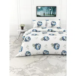 LORETO Navy Blue Floral 210 TC Bedsheet with 2 Pillow Covers-picture-27