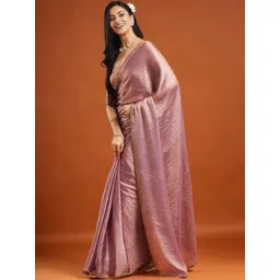 LOROFY Women Solid Embellished Border Beads and Stones Chanderi Saree image 2