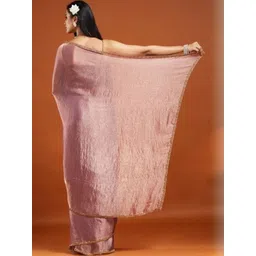 LOROFY Women Solid Embellished Border Beads and Stones Chanderi Saree image 3