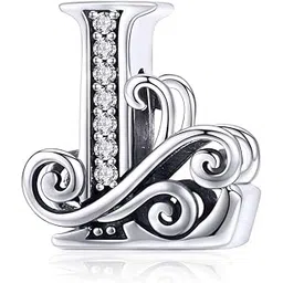 lorrifal Alphabet Initial Charms Letter A-Z Solid 925 Sterling Silver Cubic Zirconia Beads Dangle Pendants for Pandora European Bracelets Necklace Women Girls Jewelry Gift, Cubic Zirconia, Cubic-picture-38