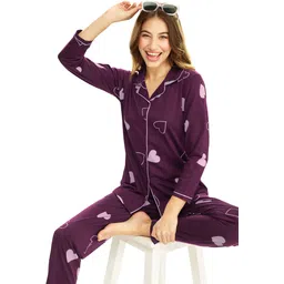 lotik Women Night Suit Set Purple Printed-picture-23