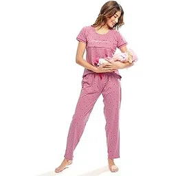 lotik Women's Cotton Double Heart Print Feeding Top & Payjama Half Sleeve Sleeve Nightsuit Set-picture-36