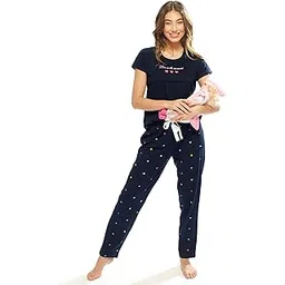 lotik Women's Cotton Heart & Star Printed Top & Payjama Half Sleeve Feeding Nightsuit Set-picture-35
