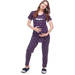 lotik Women's Cotton Heart Print Maternity & Feeding Nightsuit Set-picture-28