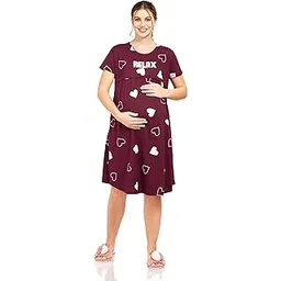 lotik Women's Cotton Heart Printed Maternity & Feeding Calf Length Short Nighty-picture-39