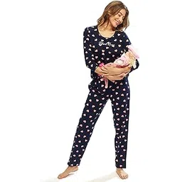 lotik Women's Cotton Heart Printed Top & Payjama Full Sleeve Feeding Nightsuit Set-picture-32