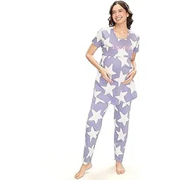 lotik Women's Cotton Star Print Maternity & Feeding Nightsuit Set-picture-26