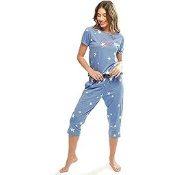 lotik Women's Cotton Starred Printed Half Sleeve Top & Capri Set-picture-35