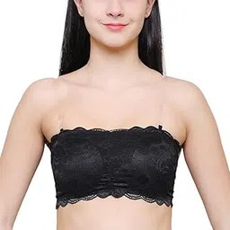 lotus unique Wire-Free Mid CoverageWomens Lace Padded Wire Free Blouse Style Transparent Strap Tube Top Bra Removable Seamless Padding (Free Size-30 to 34)-picture-40