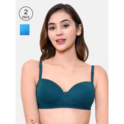 LOTUSLEAF Pack of 2 Women Blue & Green Bra Lightly Padded Cotton Demi Non-Wired Bra image 1