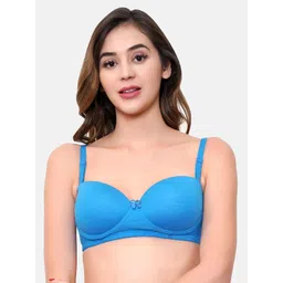 LOTUSLEAF Pack of 2 Women Blue & Green Bra Lightly Padded Cotton Demi Non-Wired Bra image 3