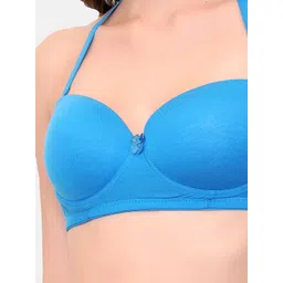 LOTUSLEAF Pack of 2 Women Blue & Green Bra Lightly Padded Cotton Demi Non-Wired Bra image 2