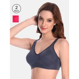 LOTUSLEAF Women Set Of 2 Navy Blue & Coral-Coloured Classic Soft Cup High Support Bra-picture-17