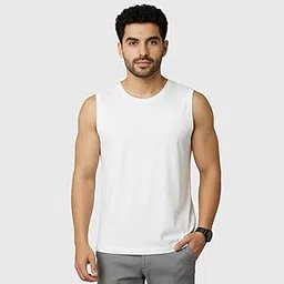 louis elora Men's Polyester Dry-Fit Sleeveless Gym Vest, Breathable Lightweight Sports Vest, Wrinkle Free Workout Wear, Black and White (in, Alpha, L, Regular, White)-picture-12