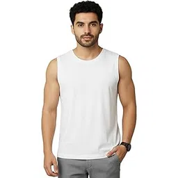 louis elora Men's Polyester Dry-Fit Sleeveless Gym Vest, Breathable Lightweight Sports Vest, Wrinkle Free Workout Wear, Black and White (in, Alpha, M, Regular, White)-picture-13