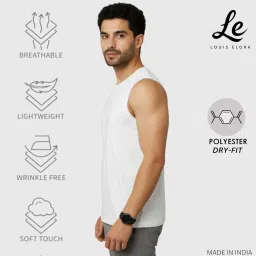 louis elora Men's Polyester Dry-Fit Sleeveless Gym Vest, Breathable Lightweight Sports Vest, Wrinkle Free Workout Wear, Black and White (in, Alpha, 2XL, Regular, White) image 4
