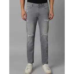 Louis Philippe Jeans Grey Cotton Regular Fit Distressed Jeans-picture-28