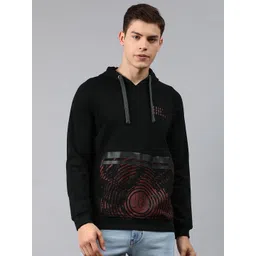 Louis Philippe Jeans Men Black & Red Printed Hooded Sweatshirt-picture-38