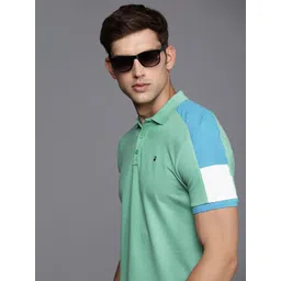 louis philippe jeans Men Colorblock Polo Neck Pure Cotton Blue T-Shirt-picture-12