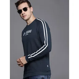 Louis Philippe Jeans Men Navy Blue & White Brand Logo Printed Round Neck Sweatshirt-picture-28