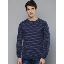 Louis Philippe Jeans Men Navy Blue Self Design Pullover Sweater-picture-34