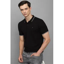 louis philippe jeans Men Solid Polo Neck Pure Cotton Black T-Shirt-picture-13