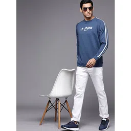 Louis Philippe Jeans Men Teal Blue Knitted Printed Sweatshirt-picture-20