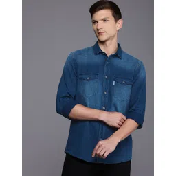 Louis Philippe Jeans Pure Cotton Slim Fit Denim Casual Shirt-picture-11