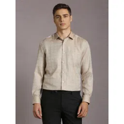 Louis Philippe Beige Cotton Regular Fit Checks Shirt-picture-35