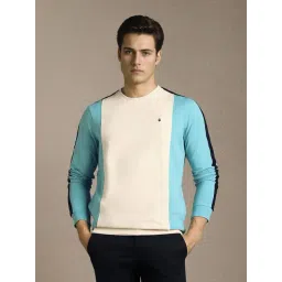Louis Philippe Beige Cotton Regular Fit Colourblocked Sweatshirt-picture-33