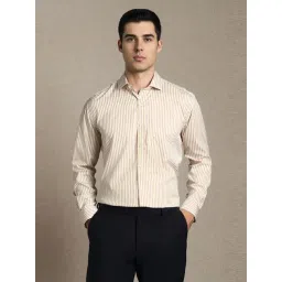 Louis Philippe Beige Cotton Regular Fit Striped Shirt-picture-36