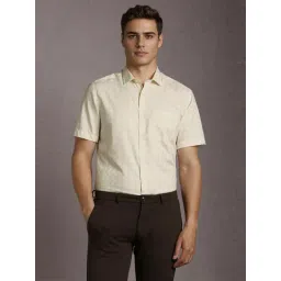 Louis Philippe Beige Cotton Regular Fit Texture Shirt-picture-38