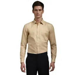 Louis Philippe Beige Cotton Slim Fit Self Pattern Shirt-picture-27