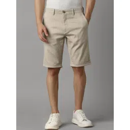 Louis Philippe Beige Cotton Slim Fit Texture Shorts-picture-41