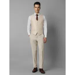 Louis Philippe Beige Slim Fit Checks Three Piece Suit-picture-34