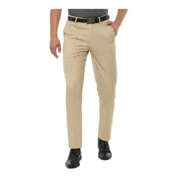 Louis Philippe Beige Slim Fit Flat Front Trousers-picture-10