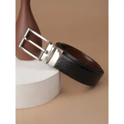 Louis Philippe Black & Brown Textured Leather Reversible Belt-picture-24