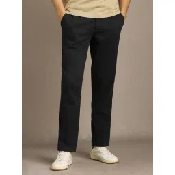 Louis Philippe Black Cotton Blend Regular Fit Solid Trousers-picture-26