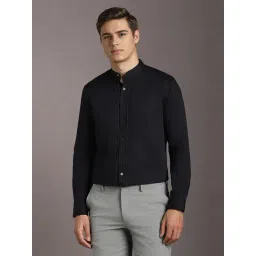 Louis Philippe Black Cotton Slim Fit Embellished Shirt-picture-43