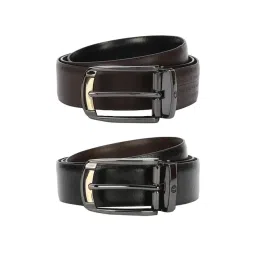 Louis Philippe Black Leather Reversible Belt for Men-picture-34