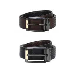 Louis Philippe Black Leather Reversible Belt for Men-picture-27