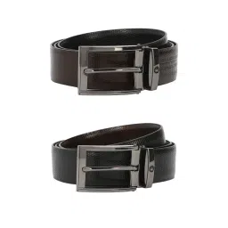 Louis Philippe Black Leather Reversible Belt for Men-picture-29